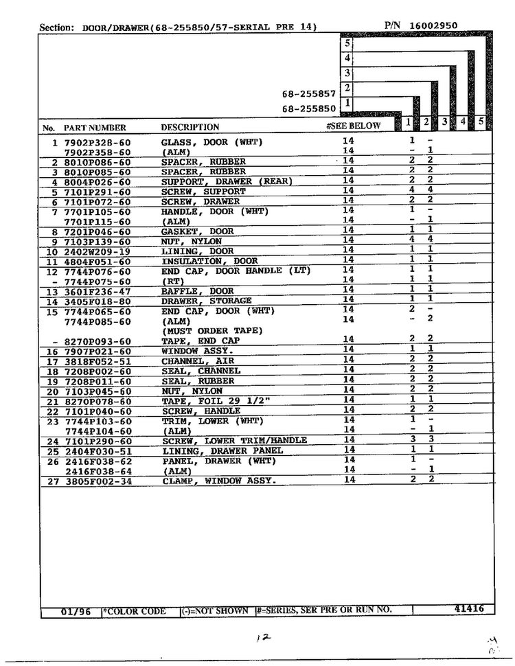 Door/drawer Page 2 Diagram and Parts List for 68-255857  Magic Chef Range