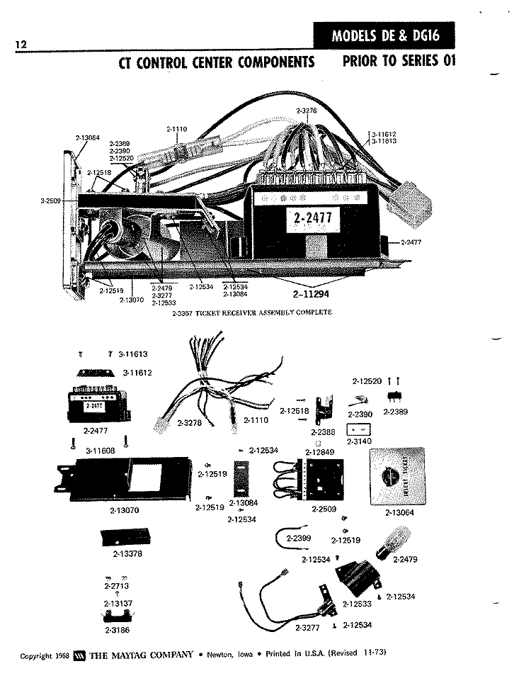 CT CONTROL CENTER COMPONENTS Diagram and Parts List for DE16CT  Amana Dryer