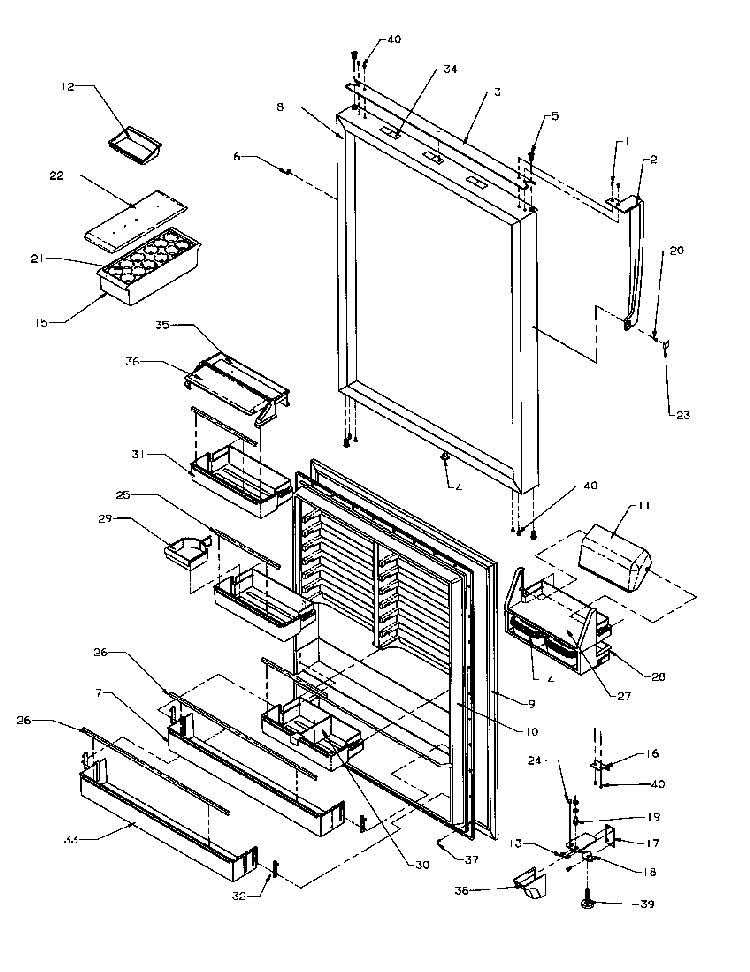 Refrigerator Door Diagram and Parts List for TP21A3L-P1181503WL  Amana Refrigerator