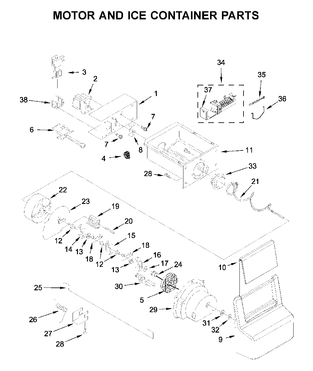 Motor And Ice Container Parts Diagram and Parts List for 1064651753713  Kenmore Refrigerator