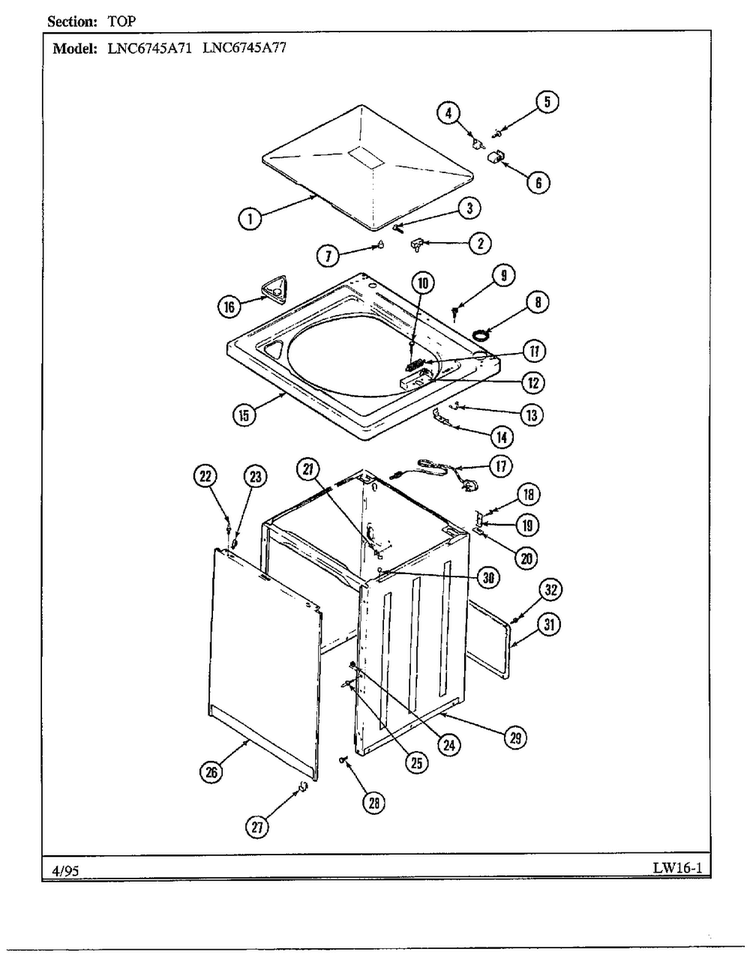 Top Diagram and Parts List for 6745A71  Norge Washer