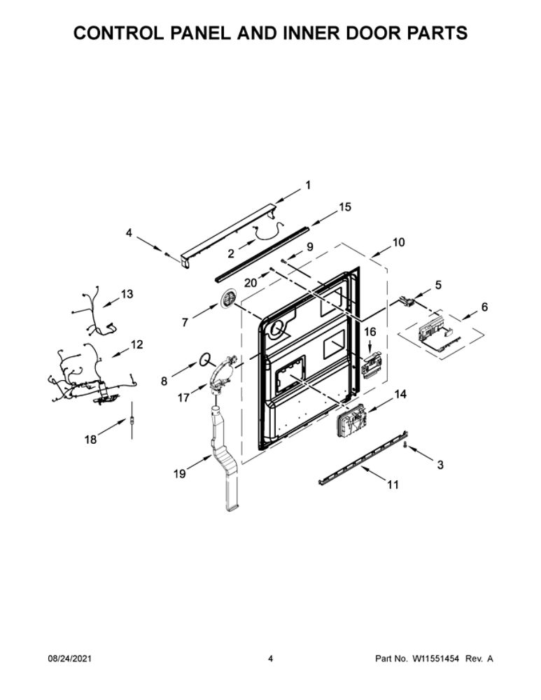 Control Panel And Inner Door Parts Diagram and Parts List for JDPSS244LL0  Maytag Dishwasher