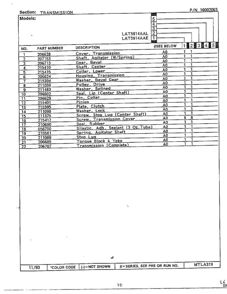 Transmission Page 2 Diagram and Parts List for 6359  Maytag Washer
