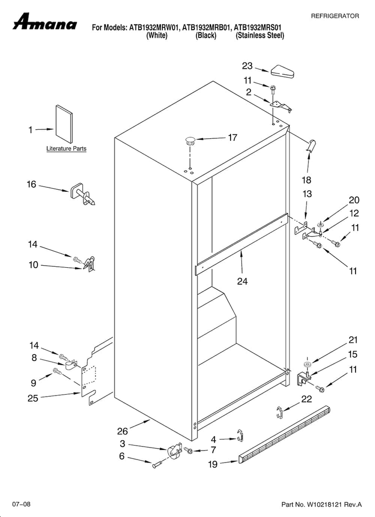 Cabinet Parts Diagram and Parts List for ATB1932MRW01  Amana Refrigerator
