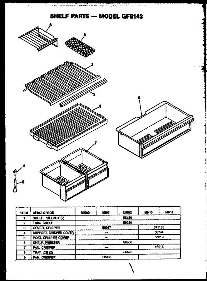 06 - Shelf Parts Diagram and Parts List for GFS142 MN01 Amana Refrigerator