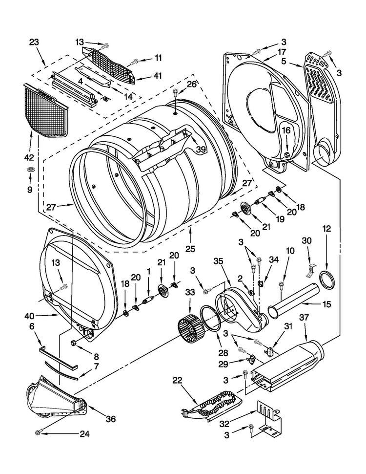 Bulkhead Parts Diagram and Parts List for 3RMED4905TW2  Maytag Dryer