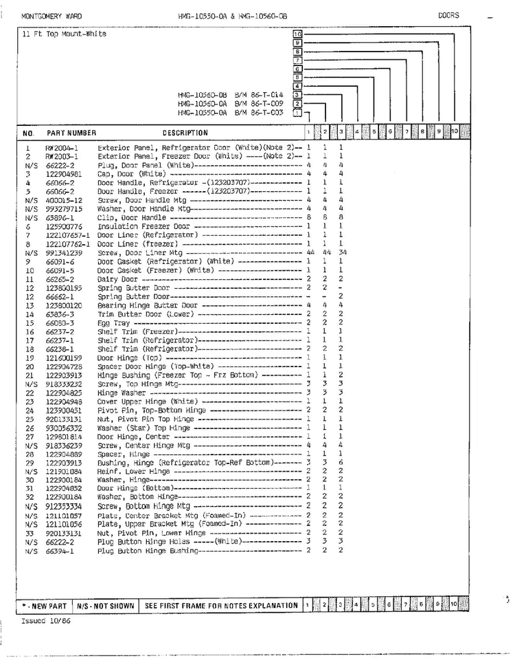 Doors Page 2 Diagram and Parts List for 10560B  Admiral Refrigerator