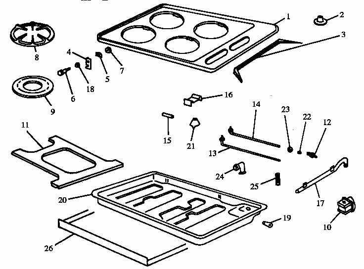 Main Body (rtp203/all) Diagram and Parts List for RTP306UH-P1131404NH  Caloric Cooktop