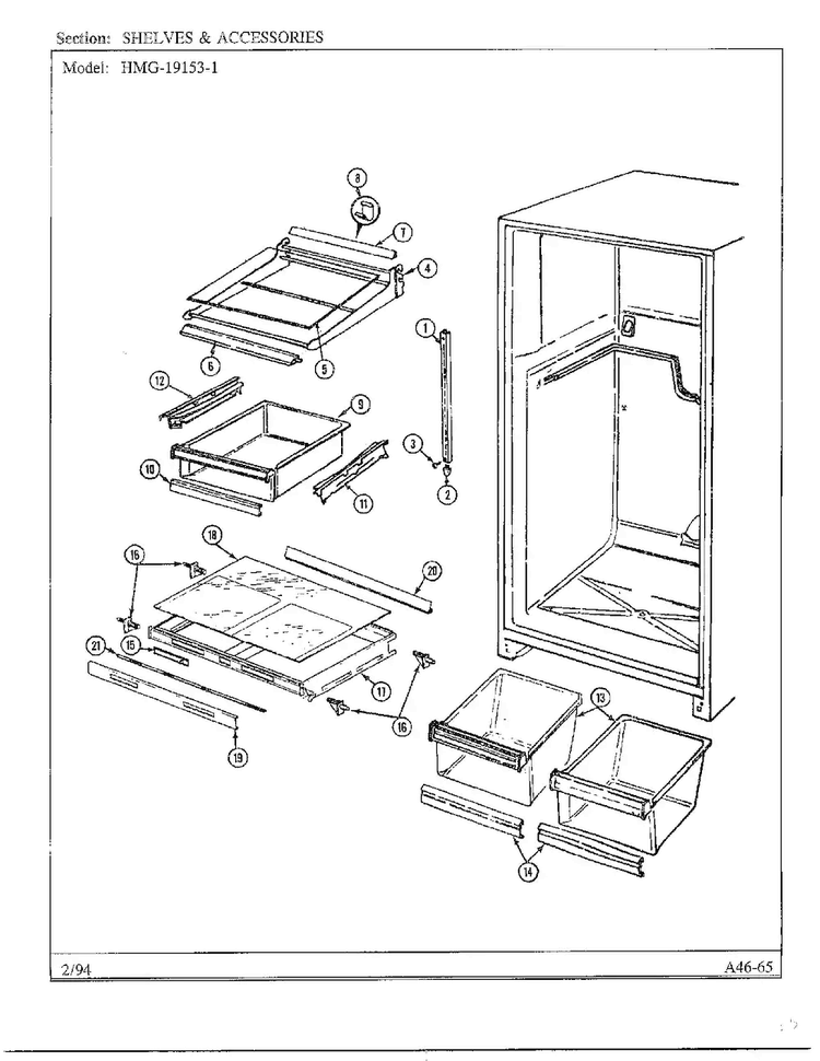 Shelves And Accessories Diagram and Parts List for 19153-1  Admiral Refrigerator