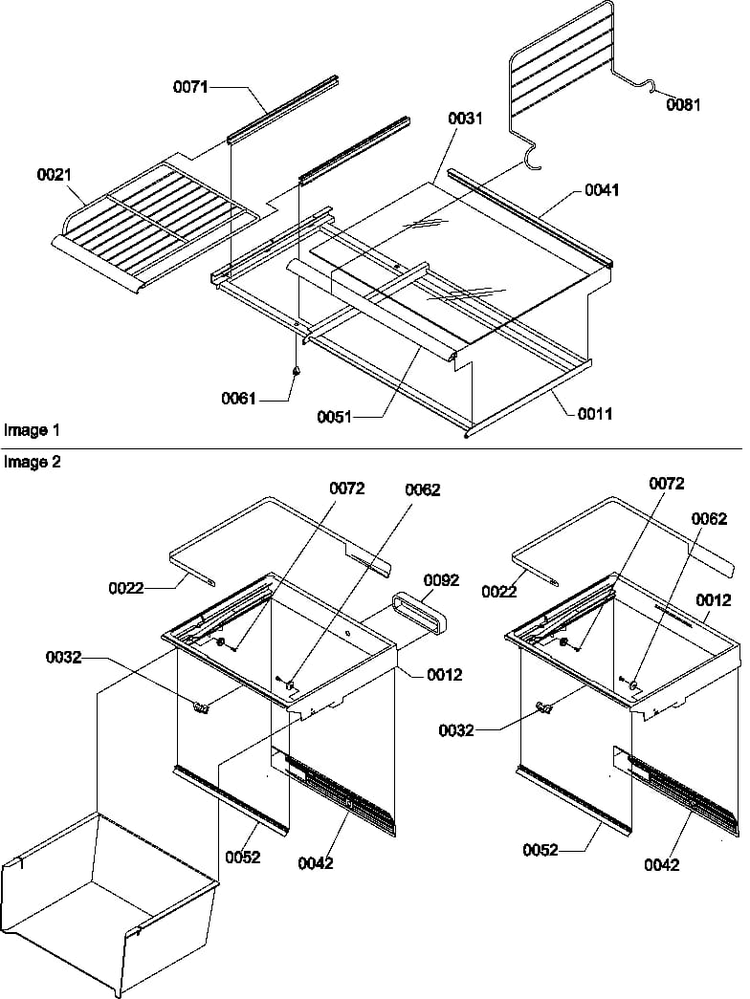 Freezer Shelf/deli/crisper Assemblies Diagram and Parts List for BBI20TL-P1199101WL  Amana Refrigerator