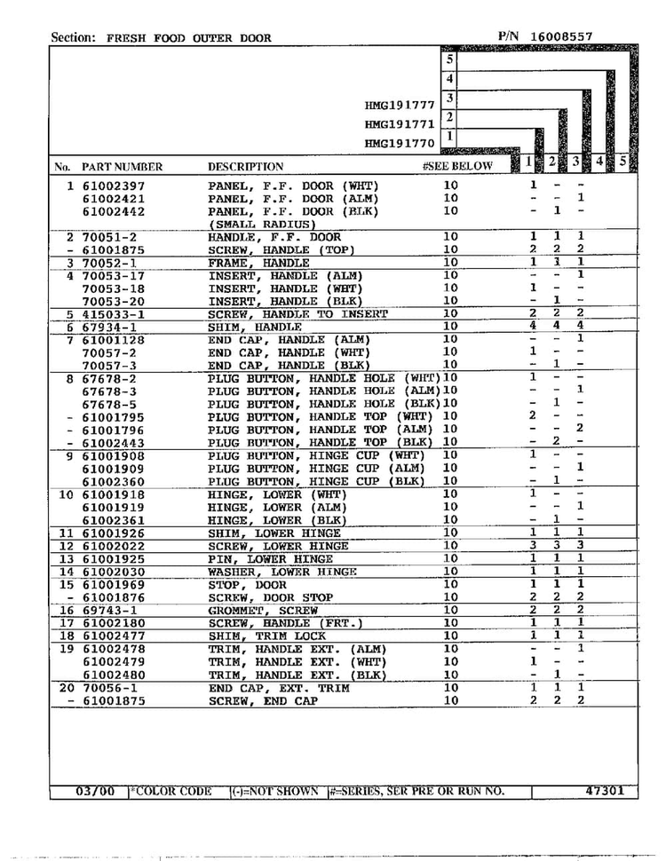 Fresh Food Outer Door Page 2 Diagram and Parts List for HMG191777  Admiral Refrigerator