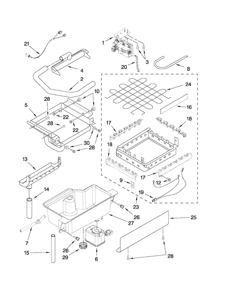 Evaporator, Ice Cutter Grid And Water Parts Diagram and Parts List for JIM158XXCX0  Jenn-Air Ice Maker