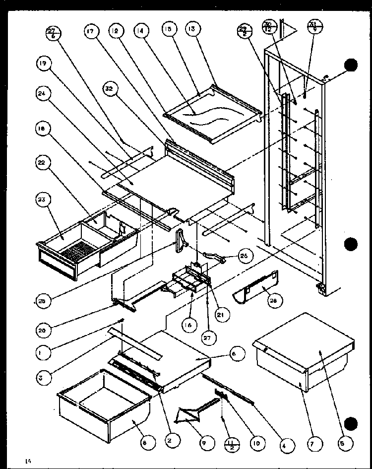 Refrigerator Shelving And Drawers Diagram and Parts List for SBD20H-P7836031W  Amana Refrigerator