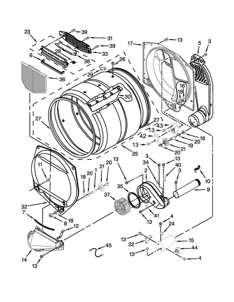 Upper And Lower Bulkhead Parts Diagram and Parts List for MLG26PRBWW0  Maytag Dryer