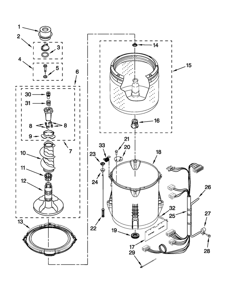 Basket And Tub Parts Diagram and Parts List for 7MMVWC300YW1  Maytag Washer