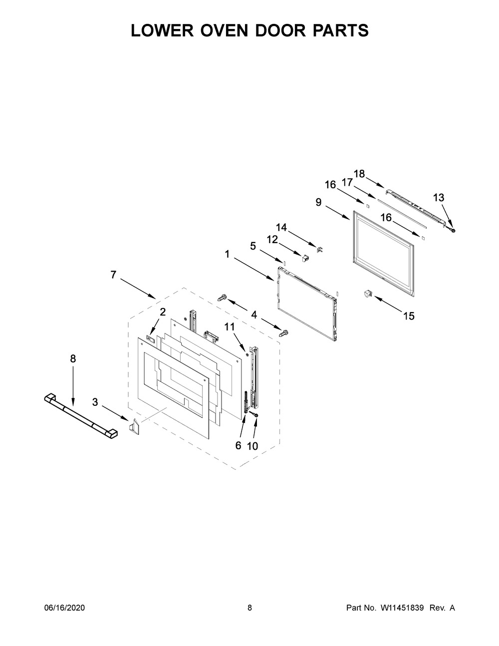 Lower Oven Door Parts Diagram and Parts List for JJW2827IL01  Maytag Range