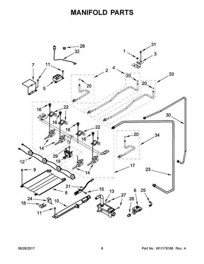 04 - Manifold Parts Diagram and Parts List for AGG222VDW3  Amana Range
