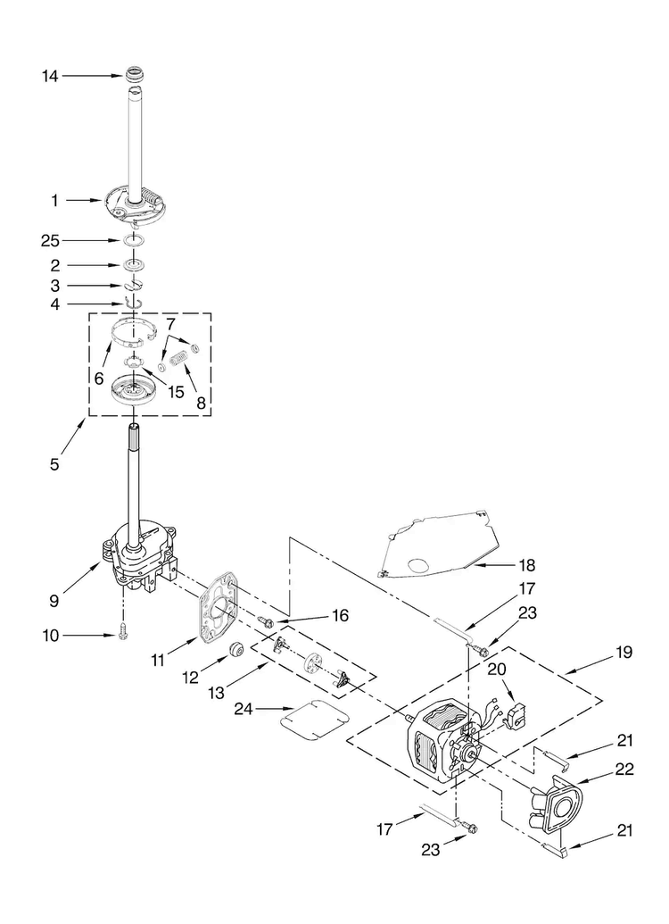 Brake, Clutch, Gearcase, Motor And Pump Parts Diagram and Parts List for 7MMMS0200VW0  Maytag Washer
