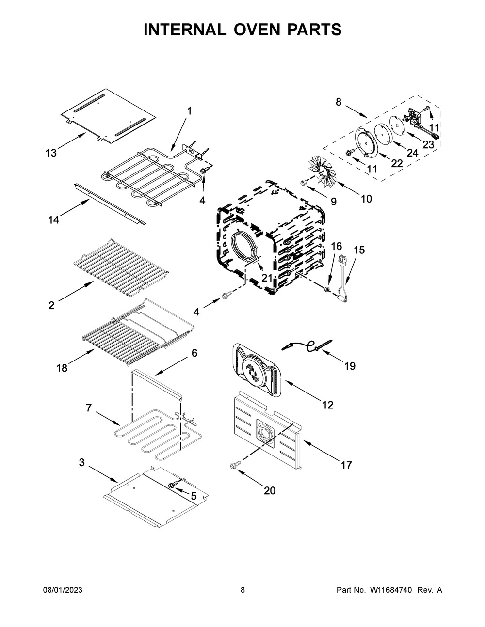 Internal Oven Parts Diagram and Parts List for JJW2427LM01  Jenn-Air Wall Oven