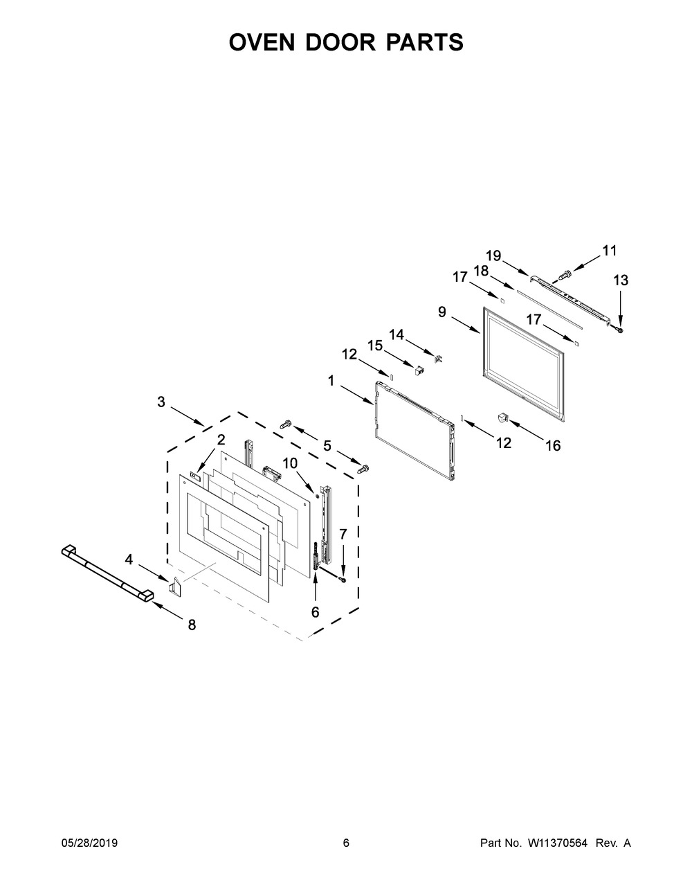 Oven Door Parts Diagram and Parts List for JMW3430IL02  Maytag Microwave Oven Combo