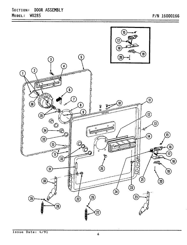 DOOR ASSEMBLY Diagram and Parts List for WU285  Maytag Dishwasher
