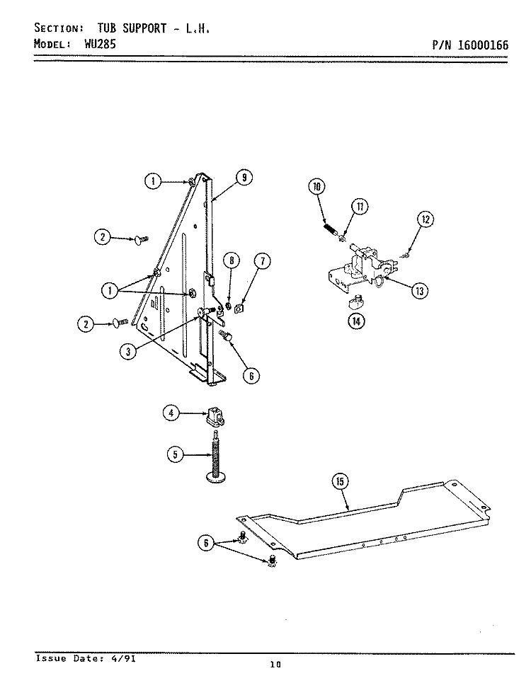 TUB SUPPORT (LEFT) Diagram and Parts List for WU285  Maytag Dishwasher