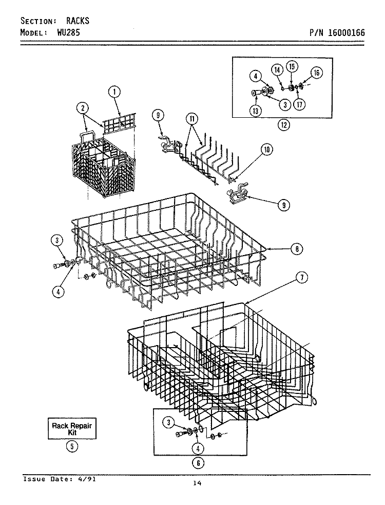 RACKS Diagram and Parts List for WU285  Maytag Dishwasher