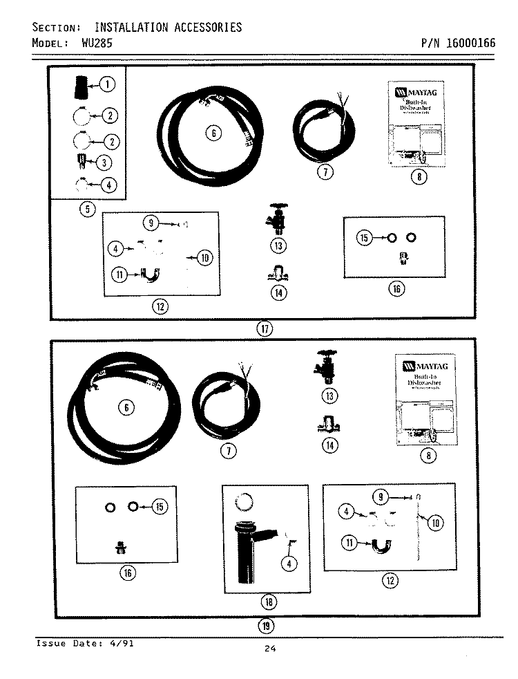 INSTALLATION ACCESSORIES (SECT 2 OF 2) Diagram and Parts List for WU285  Maytag Dishwasher