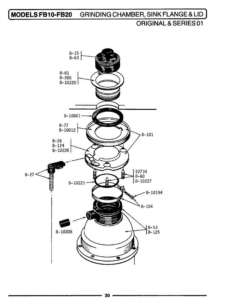 GRINDING CHAMBER, SINK FLANGE & LID Diagram and Parts List for FC20  Maytag Food Waste Disposer