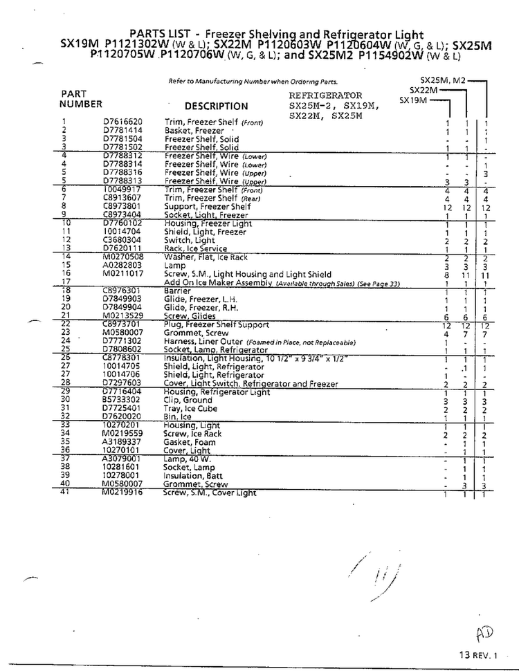 Freezer Shelving And Refrigerator Light Page 2 Diagram and Parts List for SX22M  Amana Refrigerator