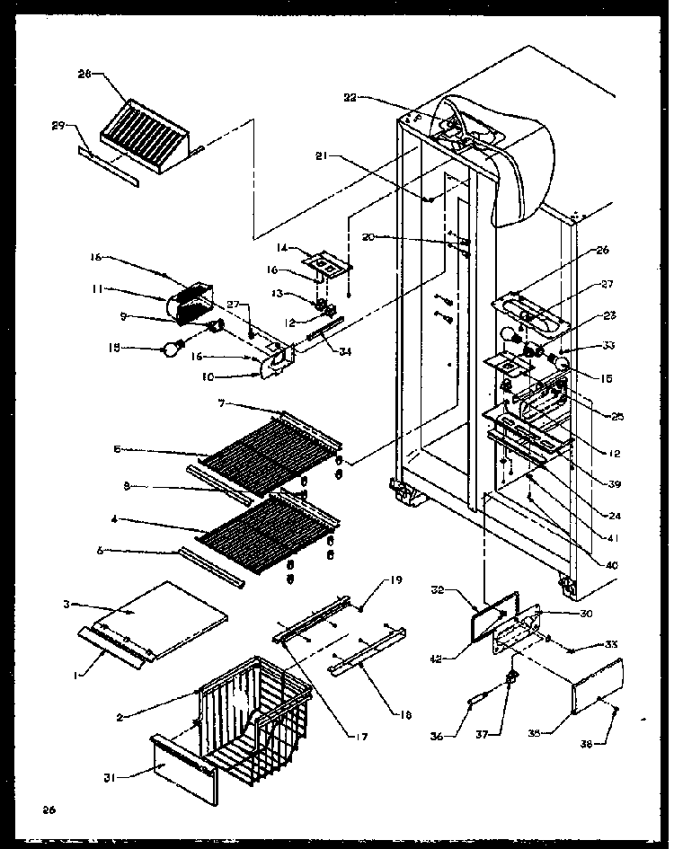 Freezer Shelving And Refrigerator Light Diagram and Parts List for SXD22NW-P1162405WW  Amana Refrigerator