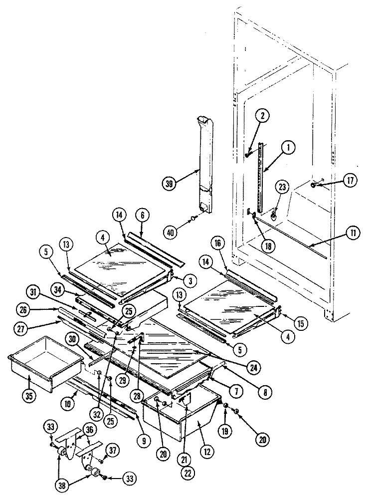 SHELVES & ACCESSORIES Diagram and Parts List for RTP1700CAL  Maytag Refrigerator
