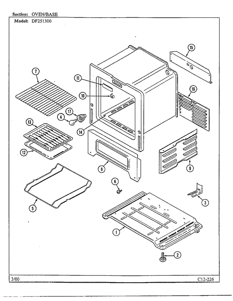 Oven/base Diagram and Parts List for DF251300  Magic Chef Range