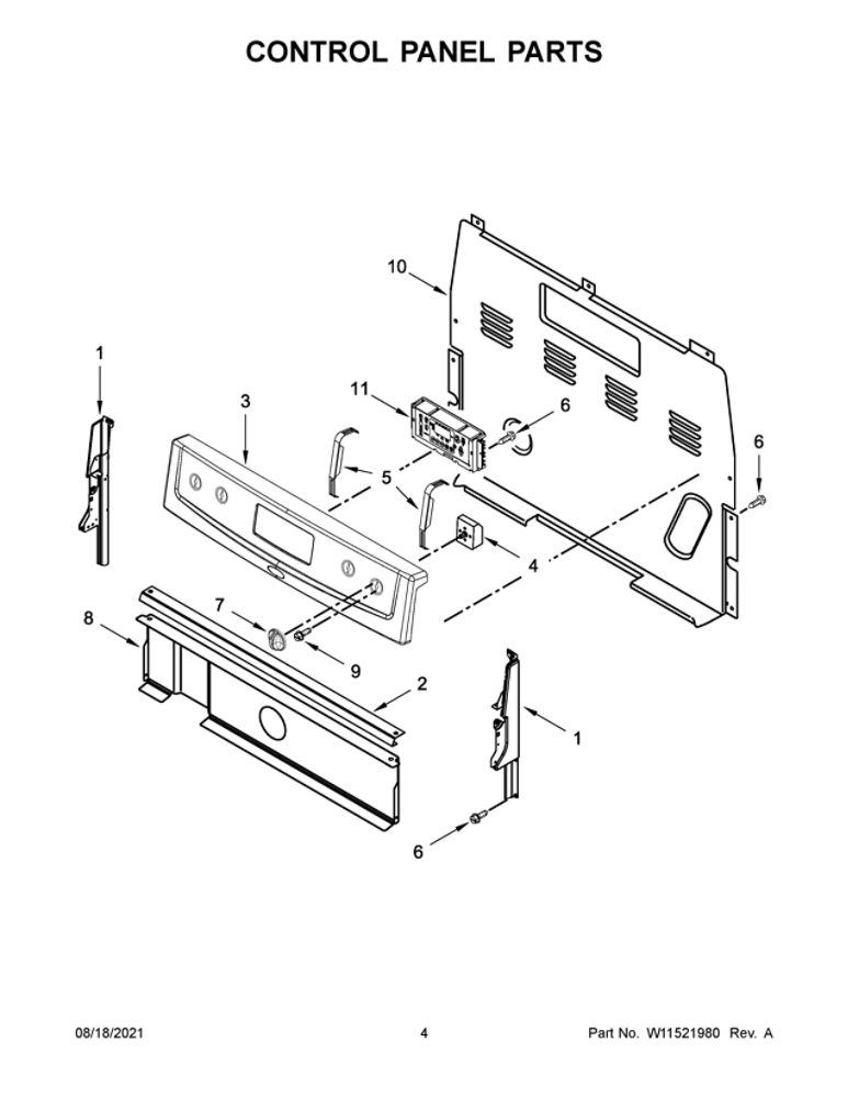Control Panel Parts Diagram and Parts List for YAER6603SFS3  Amana Range