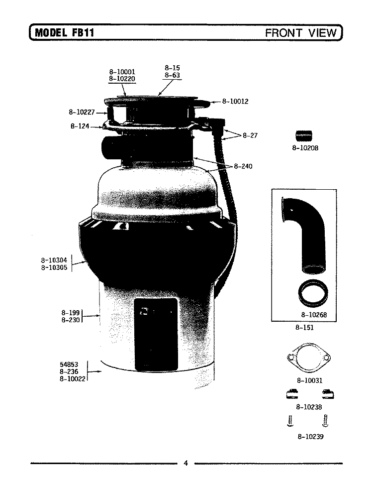 FRONT VIEW (FB21) Diagram and Parts List for FB21  Maytag Food Waste Disposer