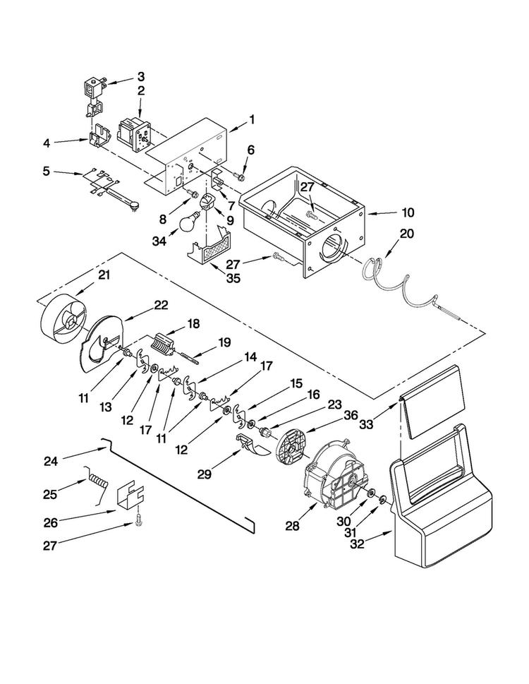 Motor And Ice Container Parts Diagram and Parts List for MSD2273VES02  Maytag Refrigerator