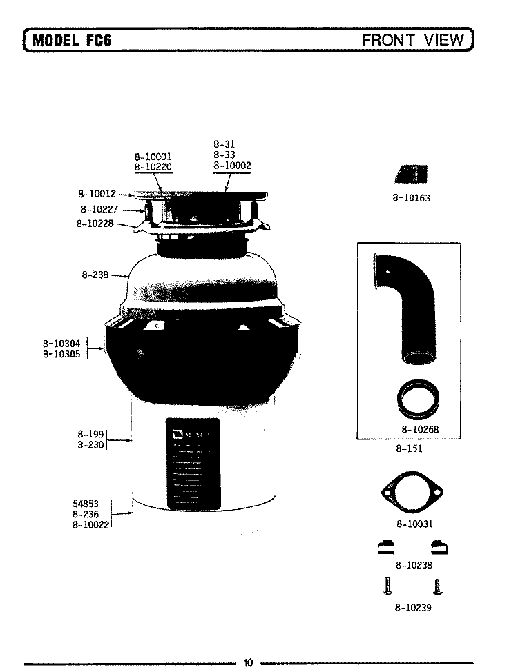 FRONT VIEW (FC6) Diagram and Parts List for FC6  Maytag Food Waste Disposer