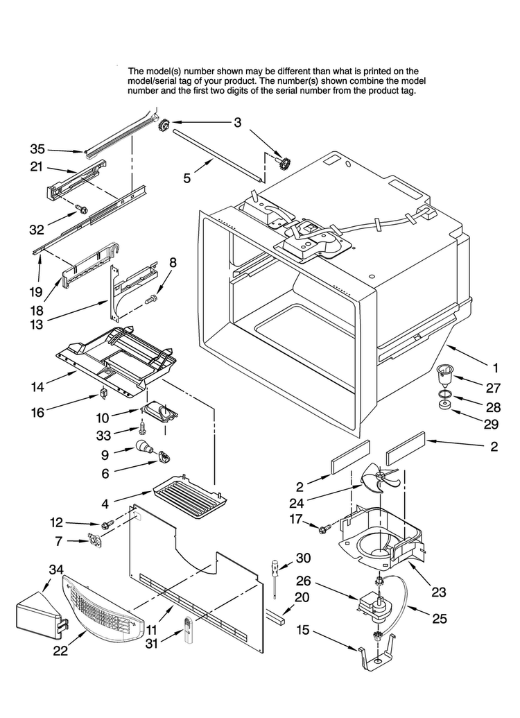 Freezer Liner Parts Diagram and Parts List for MFD2562VEW10  Maytag Refrigerator