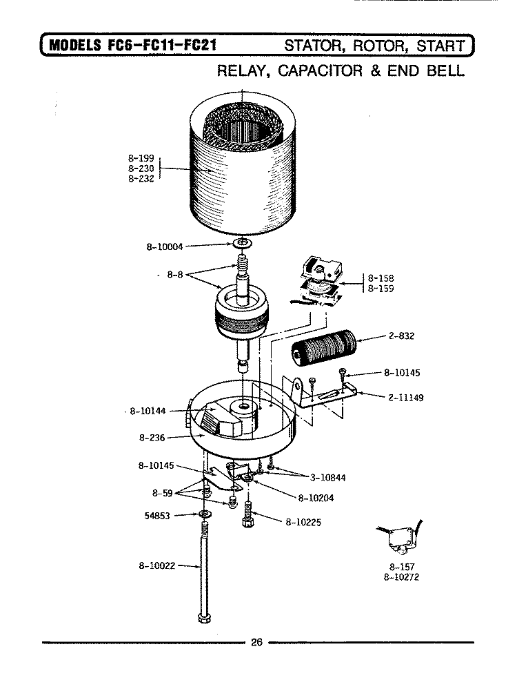 STATR, ROTOR, RELAY, CPTR, BELL (FB11, FB21) Diagram and Parts List for FC6  Maytag Food Waste Disposer