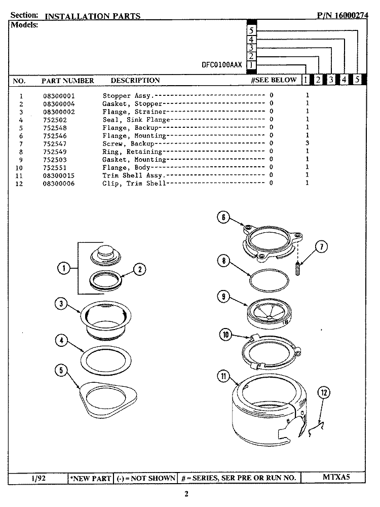 INSTALLATION PARTS (DFC0100AAX) Diagram and Parts List for DFC0100AAX  Maytag Food Waste Disposer