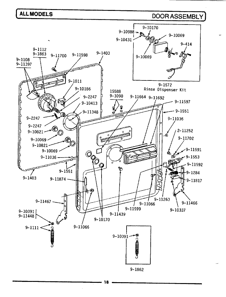 DOOR ASSEMBLY Diagram and Parts List for WU700  Maytag Dishwasher