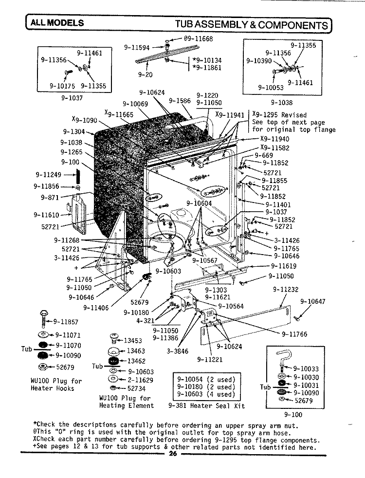 TUB ASSEMBLY & COMPONENTS Diagram and Parts List for WU700  Maytag Dishwasher