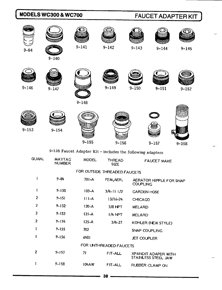 FAUCET ADAPTER KIT (INSIDE THREADED) Diagram and Parts List for WU700  Maytag Dishwasher