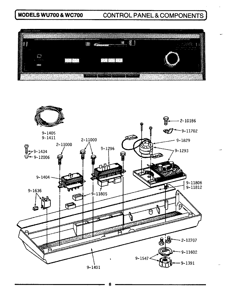 CONTROL PANEL & COMPONENTS Diagram and Parts List for WU700  Maytag Dishwasher
