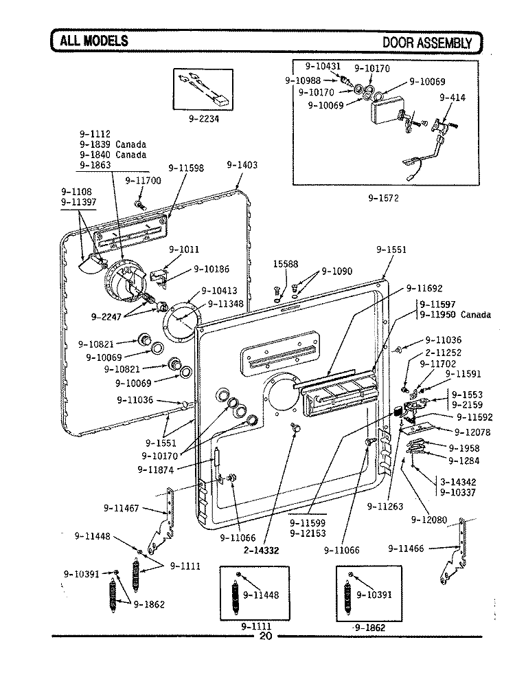 DOOR ASSEMBLY Diagram and Parts List for WC282  Maytag Dishwasher