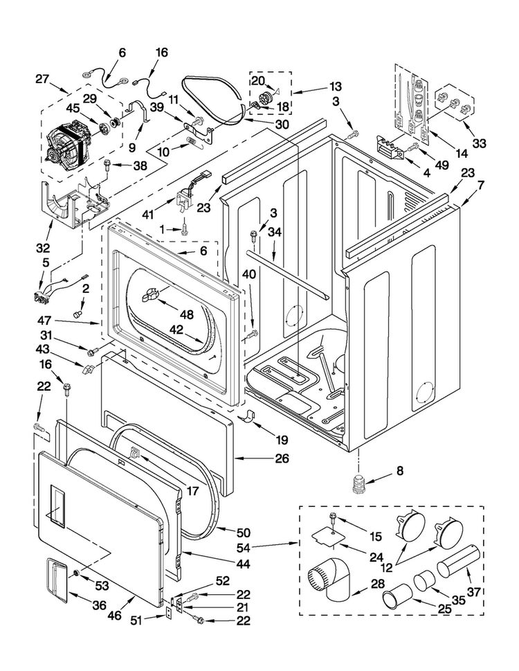 Cabinet Parts Diagram and Parts List for 4GMEDX500YW0  Maytag Dryer