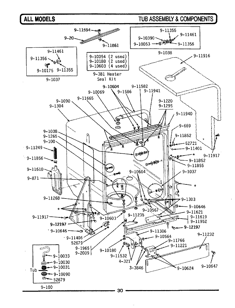 TUB ASSEMBLY & COMPONENTS Diagram and Parts List for WC282  Maytag Dishwasher