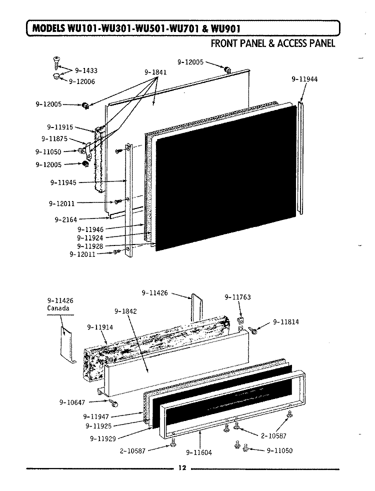 FRONT PANEL & ACCESS PANEL (WU701) Diagram and Parts List for WU701  Maytag Dishwasher