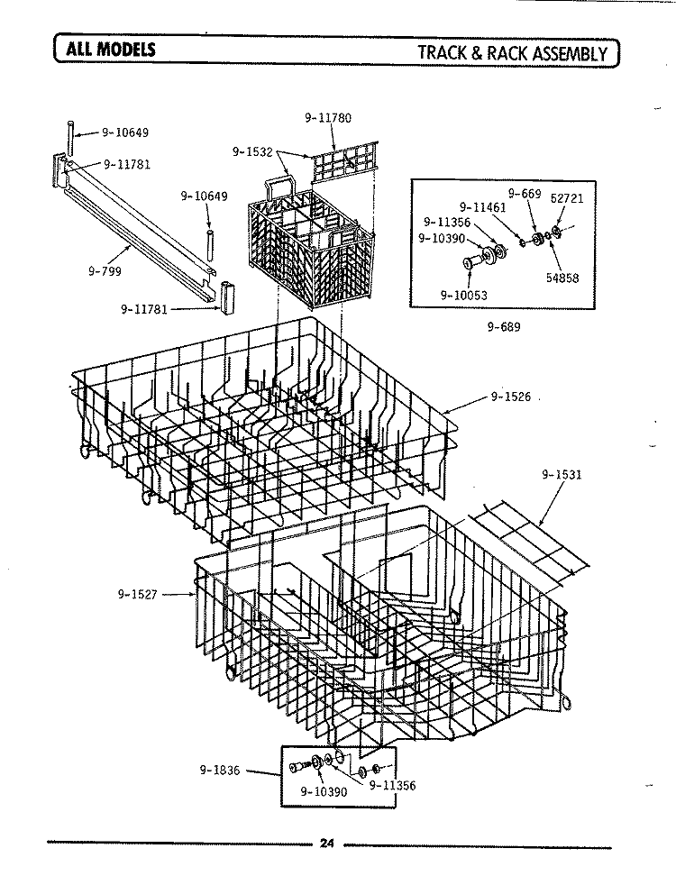 TRACK & RACK ASSEMBLY Diagram and Parts List for WU701  Maytag Dishwasher