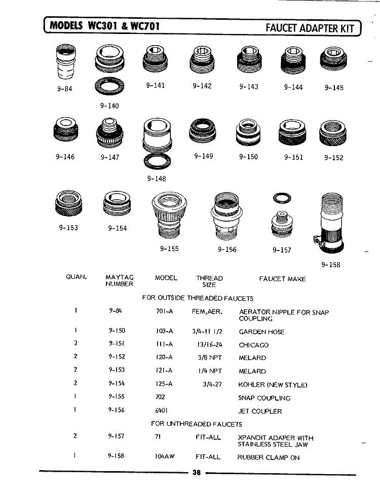 FAUCET ADAPT KIT (INSIDE THREAD) (WC701) Diagram and Parts List for WU701  Maytag Dishwasher